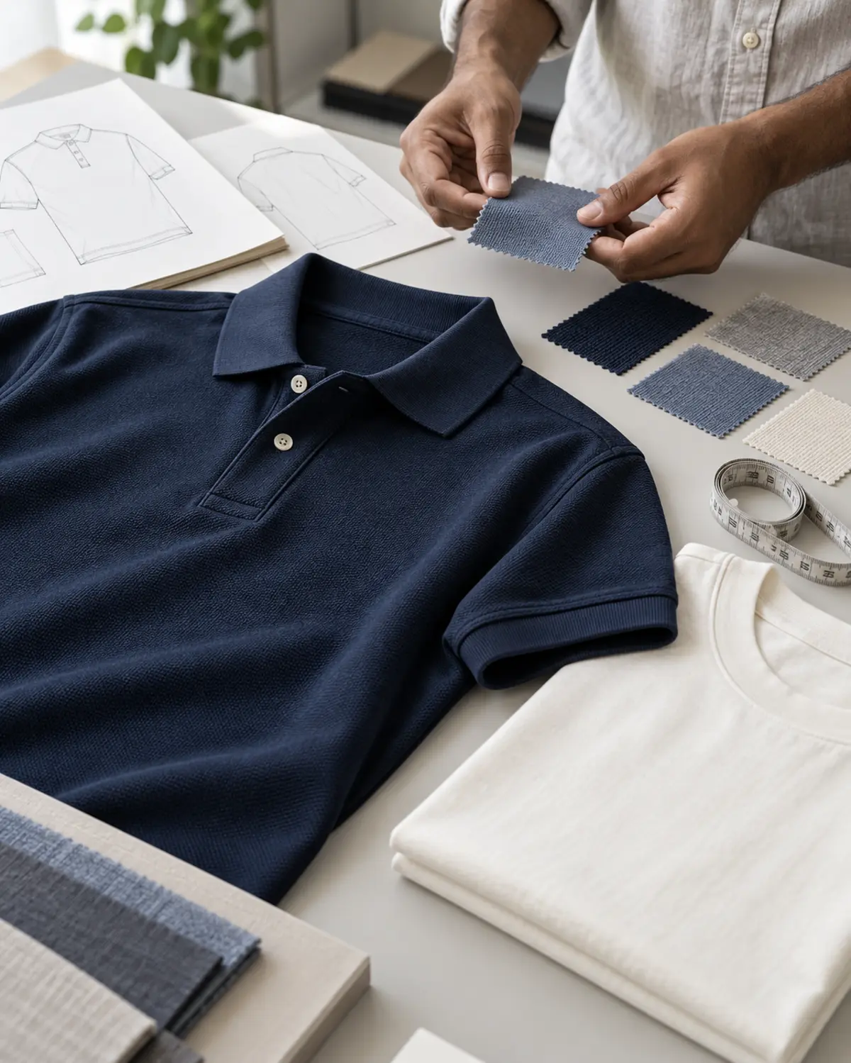 Knitwear development direction: polo, fabric swatches and garment sketches
