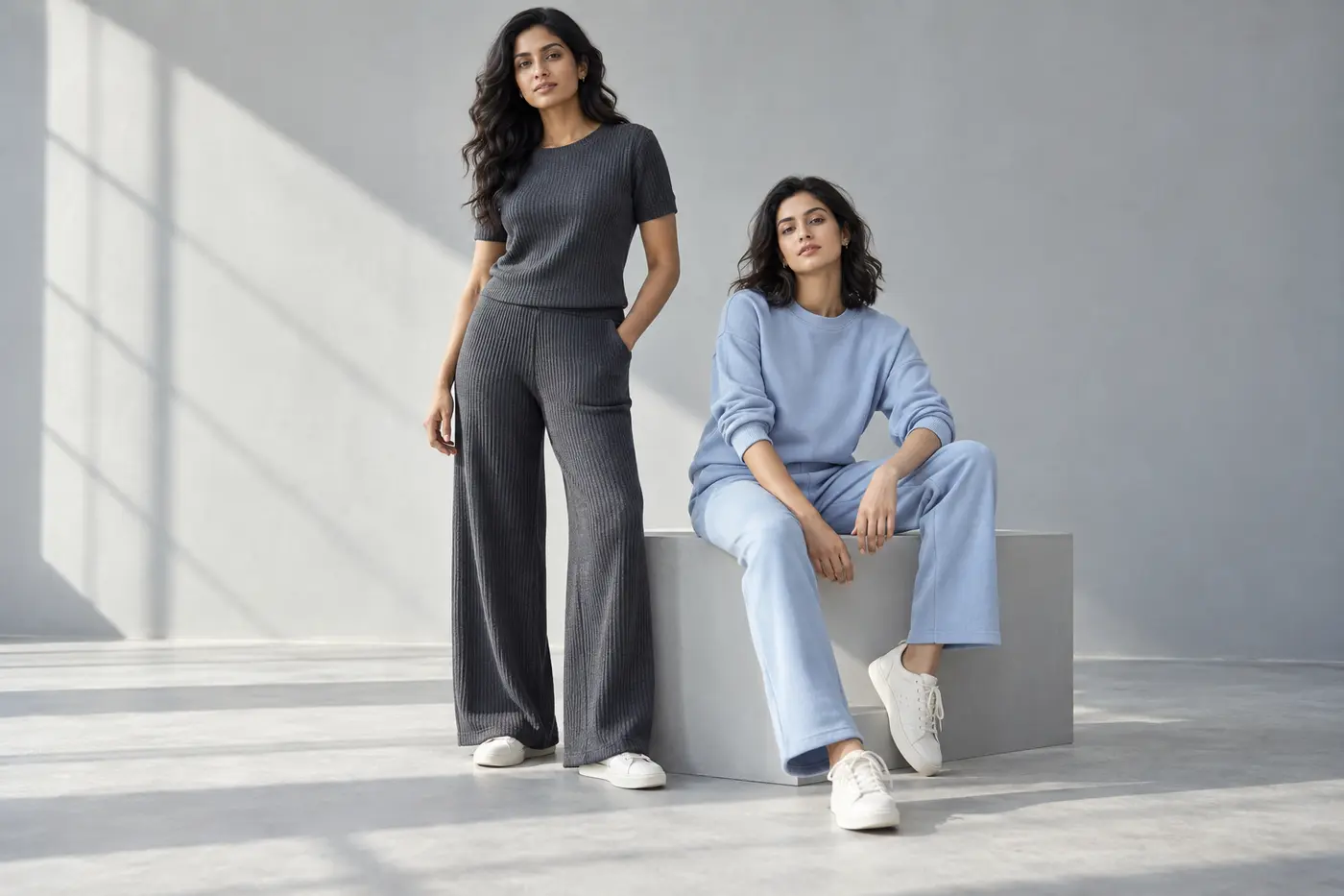 Womenswear direction: rib knit separates and French terry co-ord